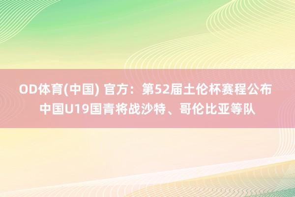 OD体育(中国) 官方：第52届土伦杯赛程公布 中国U19国青将战沙特、哥伦比亚等队