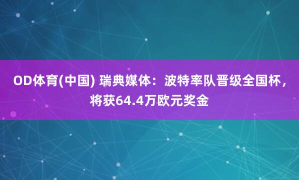 OD体育(中国) 瑞典媒体：波特率队晋级全国杯，将获64.4万欧元奖金
