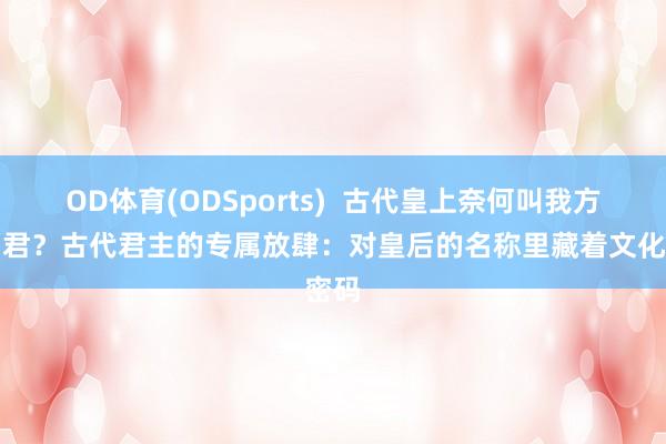 OD体育(ODSports)  古代皇上奈何叫我方的细君？古代君主的专属放肆：对皇后的名称里藏着文化密码