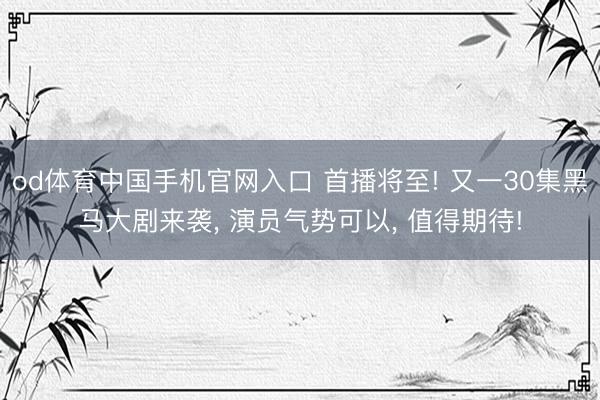 od体育中国手机官网入口 首播将至! 又一30集黑马大剧来袭， 演员气势可以， 值得期待!